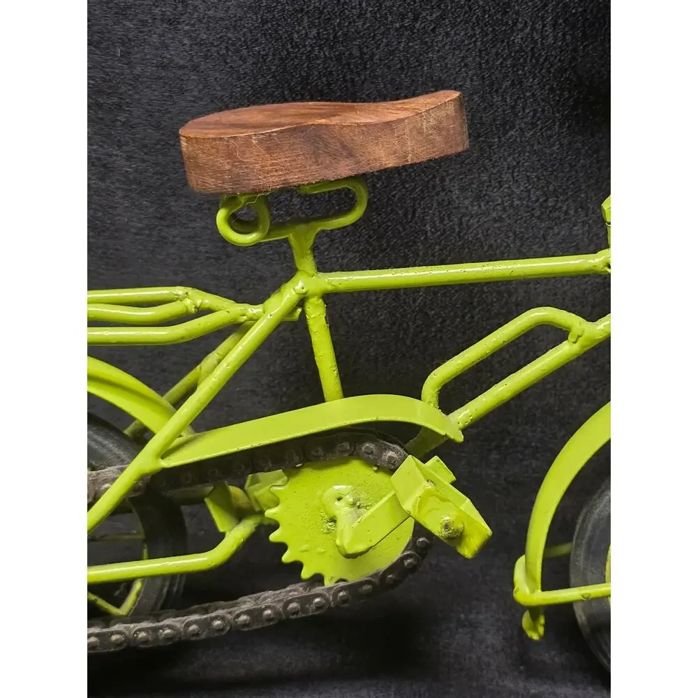 Green Metal Beach Cruiser Bike w. Wood Wheels Seat & Handle Bars Sculpture Ride